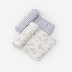 NWT Little Unicorn Deluxe Muslin Swaddle Blanket Set Rainbow/Gingham